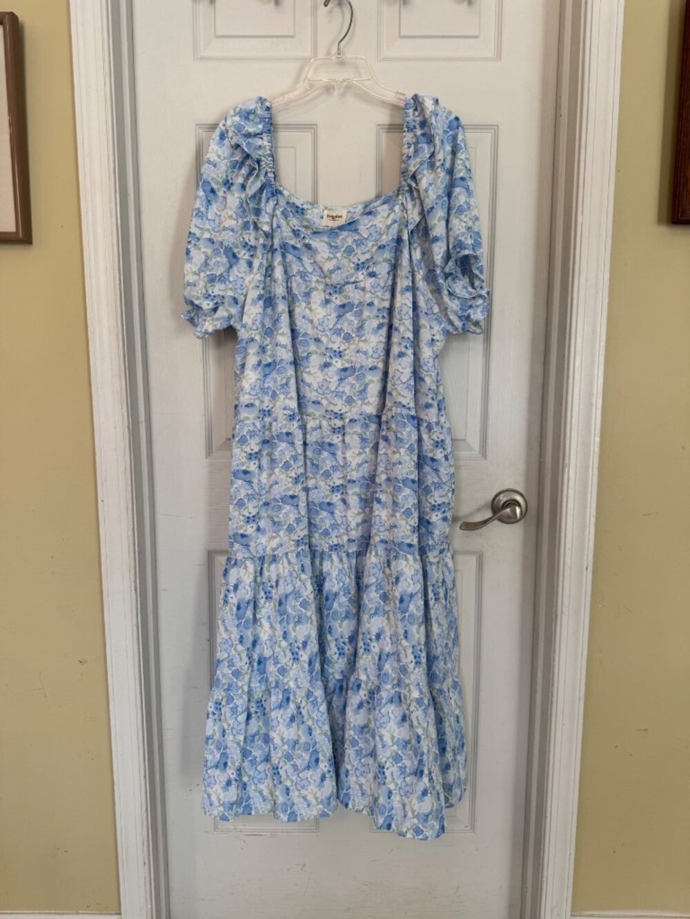 Hayden Blue Floral Dress Midi Ruffle Puffy Balloon Sleeve Watercolor Pocket 2XL - Picture 5 of 13